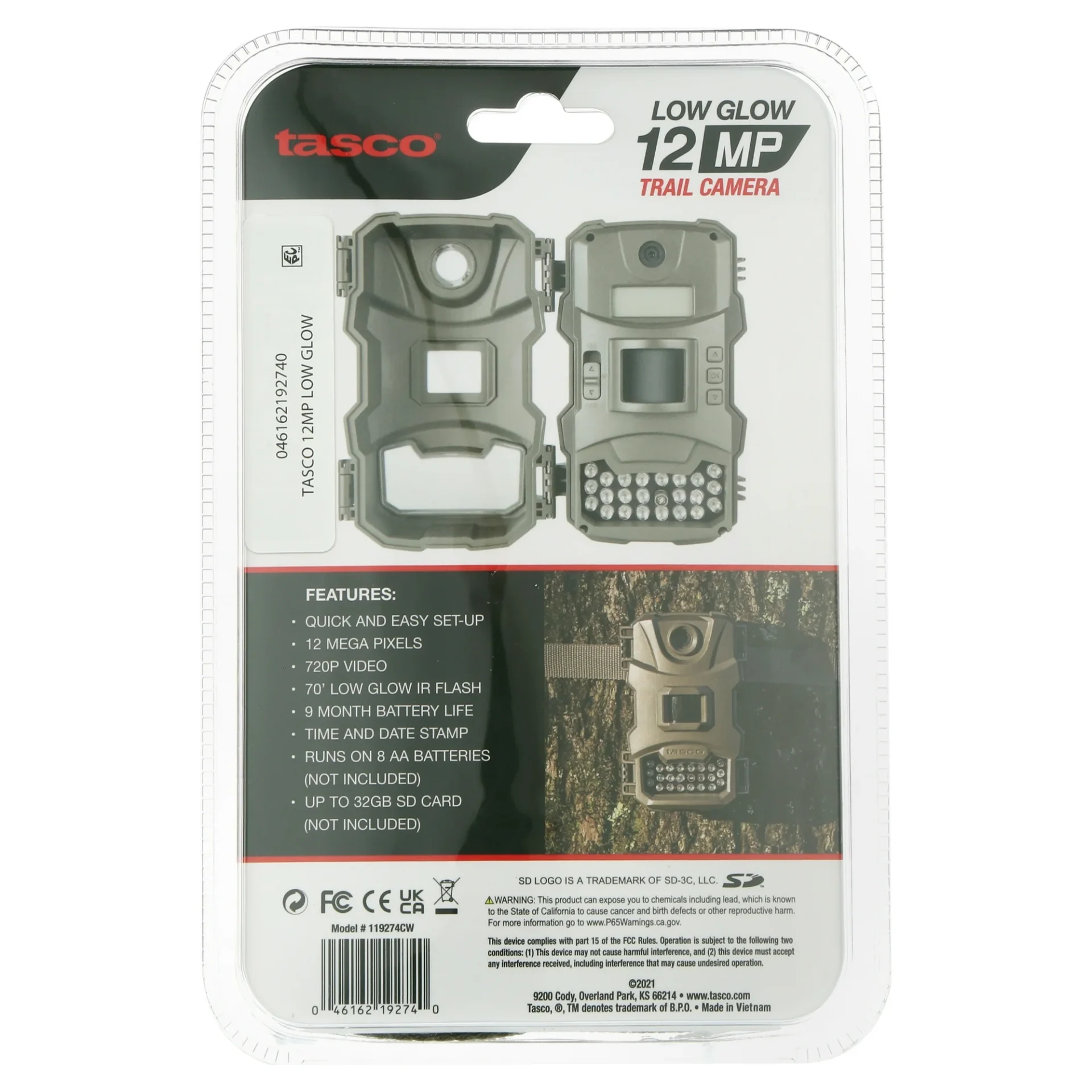 6833d0ee-151c-4e51-9b83-4df4986c9b7d.a8fb85848ea68379d30c549c9dea77a0 Tasco 12MP Trail Camera with Low Glow Infrared Flash, 720p Video, PIR Motion Sensor - Image 5